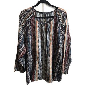 NIC+ZOE 3X Silk Blend Blouse Multicolor Abstract Print Sheer Lightweight Tunic